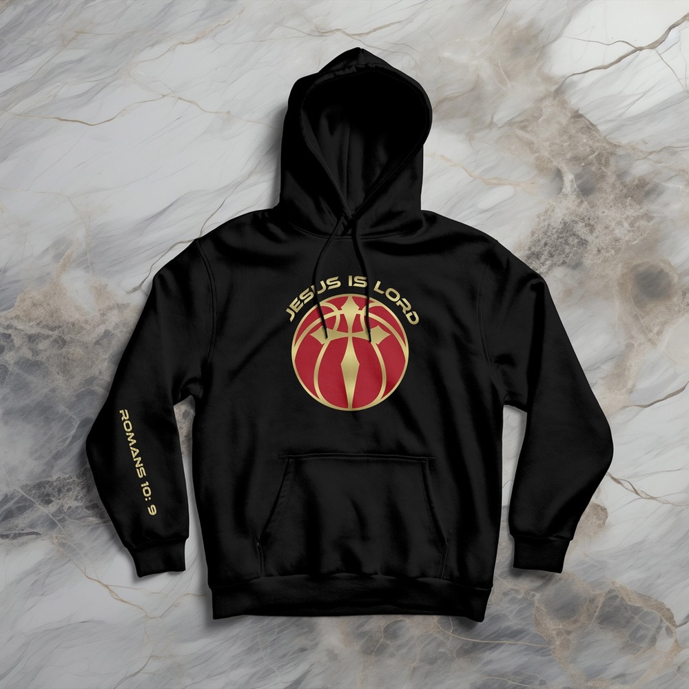 Men’s Hoodie Jesus Is Lord Gold Cross Christian Faith Bible Verse Sweatshirt